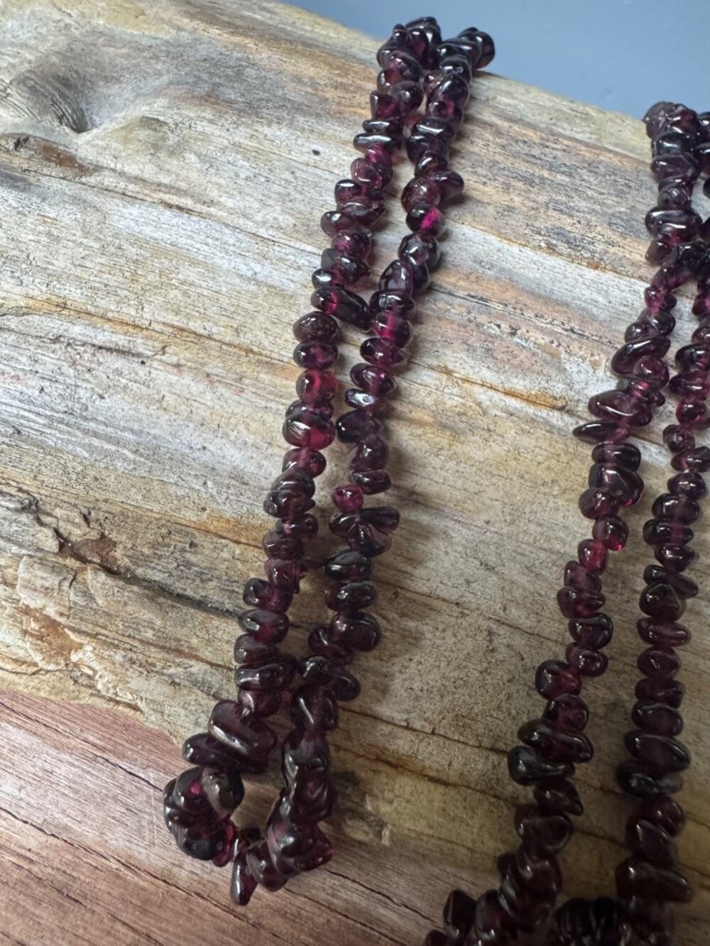 Vintage Garnet Chip Bead Necklace 25” Double Strand Dark Red Stone Boho Jewelry - Picture 5 of 5